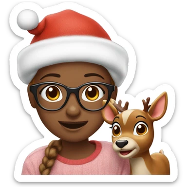 happy girl with glasses with Rudolph ￼ sticker