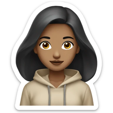 a black haired girl with medium long hair with beige Hoody ￼ sticker