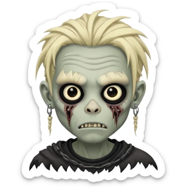 Grey pale skinned zombie boy with wrinkled skin and blond dreadlocks. Nose and ear piercings. Emo. sticker