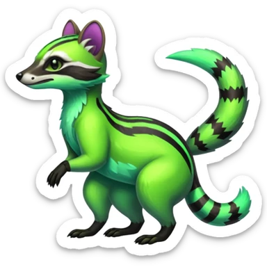 Iridescent Neon Green Civet-Numbat-Sergal-fusion-hybrid-animal-creature, full body sticker