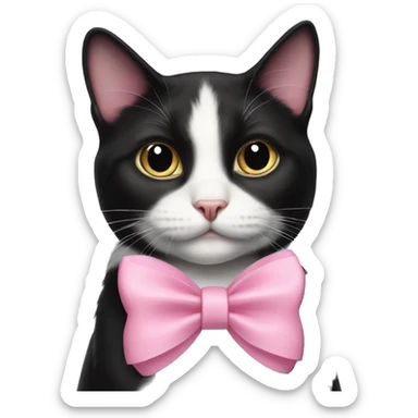 Tuxedo cat wearing pink bow sticker
