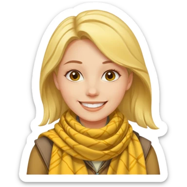 woman smiling wearing yellow Pathfinder scarf on neck sticker