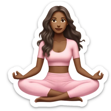  long hair and yoga beautiful girl in light pink pink pink clothes sitting on a yoga mat tan dark hair sticker