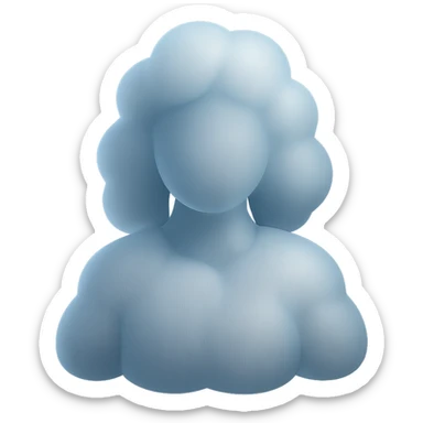front view, person made of white convex fluffy clouds, shoulder length, matte glass style sticker