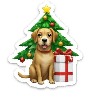 christmas tree whit dog on one side and present in another sticker