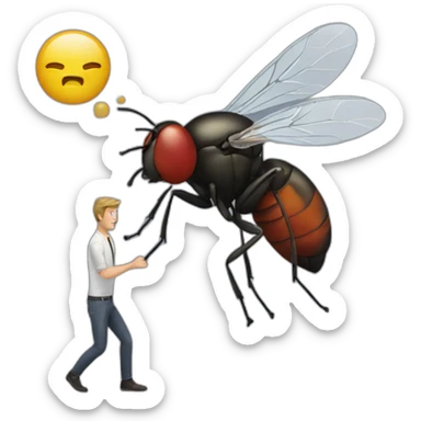 Fly hitting a man sticker