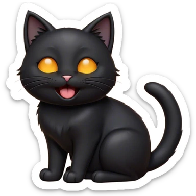 Cinematic Cute Black Cat Portrait Emoji, Head tilted playfully and yawning, sleek black fur with subtle hints of dark gray, Simplified yet adorable features, highly detailed, glowing with a warm, friendly glow, high shine, curious and affectionate, stylized with a touch of whimsy, bright and alert, soft glowing outline, capturing the essence of a mischievous yet loving kitten, so endearing it feels like it could leap out of the screen and stretch! sticker
