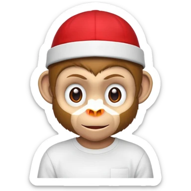 Macaco de camisa branca e boné vermelho  sticker