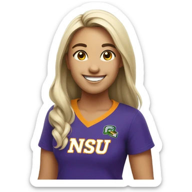 smiling girl in NSU shirt sticker