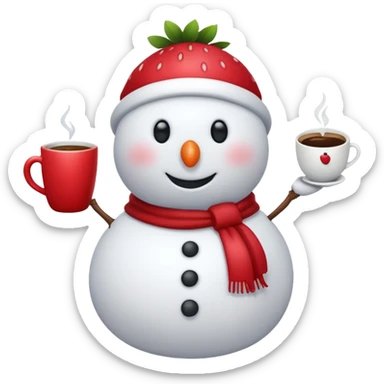 One snowmen holding strawberry and coffe sticker