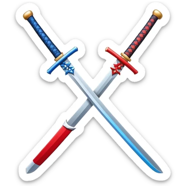 Design a stylized emoji icon of two crossed katanas, each with a different color. the katanas are different





 sticker