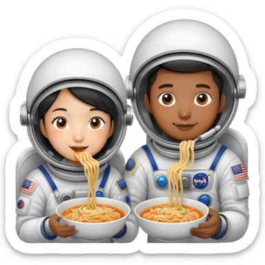 Asian astronaut couples eating noodles  sticker