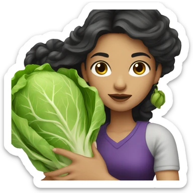 Beautiful woman with dark long hair holding a cabbage  sticker