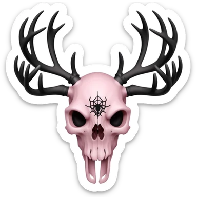 Light pink deer skull with antlers and black spiderwebs sticker