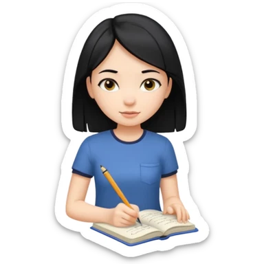 girl with black hair in short sleeves writing a journal sticker