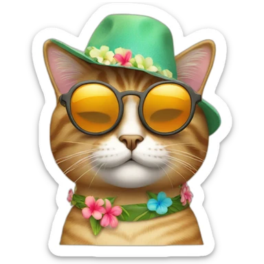 cat wearing sun glasses and hawaii hat sticker
