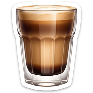 Small Gibraltar glass with cortado espresso, light brown color on top (NOT WHITE), deepening to darker brown at bottom, smooth surface, no froth or swirl sticker