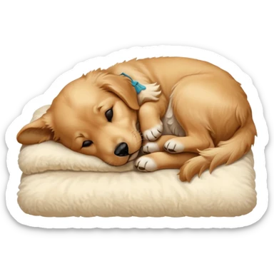 A Golden Retriever puppy sleeping peacefully on a soft blanket indoors. Cozy home environment, natural lighting, soft focus, adorable realism. sticker