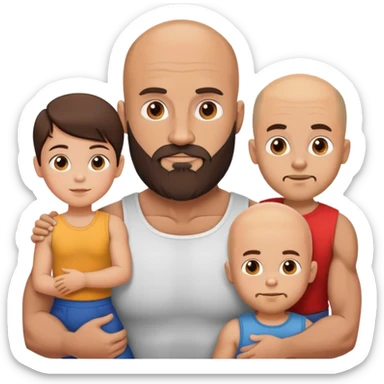 Muscular Bald man with a beard with his young beautiful brunette wife and their 3 sons sticker