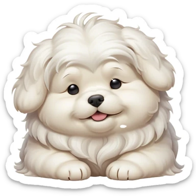 Cinematic Meme-Worthy Chubby Sleeping Wavy-Haired Maltese dog Portrait Emoji, Head resting peacefully with a contented smile, featuring a delightfully chubby build and a luxuriously soft, wavy-haired white coat, eyes shut in a serene nap, Simplified yet hilariously adorable features, highly detailed, glowing with a soft, drowsy light, high shine, relaxed and utterly lovable, stylized with an air of playful laziness, bright and endearing, soft glowing outline, capturing the essence of a comically sleepy companion, so meme-worthy it feels like it could instantly become the next viral sensation of adorable slumber! sticker