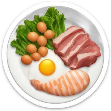 eggs , meat vegetable in a plate sticker