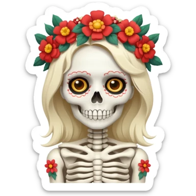 skeleton woman with flower crown sticker