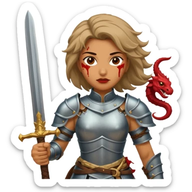 Fierce Latina in armor with a sword after a battle cutting off the head of a hydra sticker