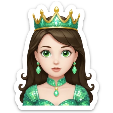 Princess Ozma from Oz with long brunette hair, pale green sequin outfit sticker