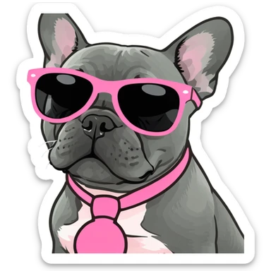grey french bulldog with pink sunglasses sticker