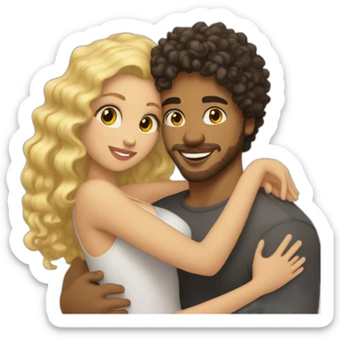 Light skin man with dark curly hair hugging a blonde curvy woman sticker