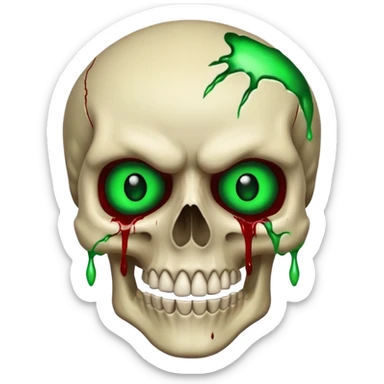 Bleeding skull with glowing green eyes and a sinister smile sticker