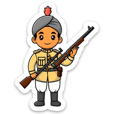 historical sepoy Indian soldier in 19th century military uniform with rifle sticker