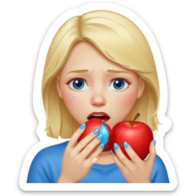 woman crying eating apple. make tears blue color and hair blonde sticker