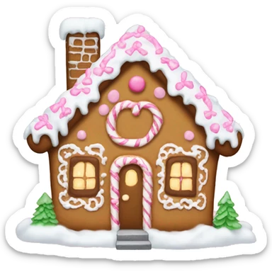 Christmas gingerbread house with soft pink bows and lots of snow   sticker
