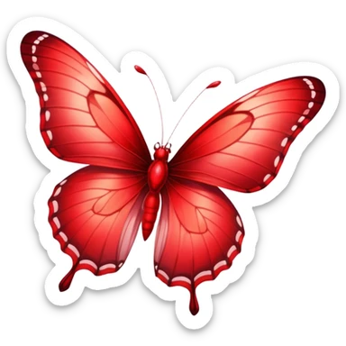Cinematic Realistic Noble Red Butterfly Portrait Emoji, Poised and elegant, with delicate, translucent wings rendered in rich ruby and scarlet hues, a slender, graceful body with intricately detailed textures, and soft, reflective eyes, illuminated by natural light, high shine, intelligent and regal, styled with an air of refined natural splendor, focused and attentive, soft glowing outline, capturing the essence of a watchful and confident red butterfly that appears to emerge majestically from the screen! sticker