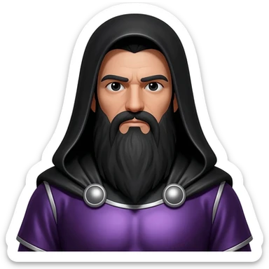 Pluto from Roman Mythology with black eyes, long black hair and beard, dark purple metallic tunic, black metallic cloak sticker