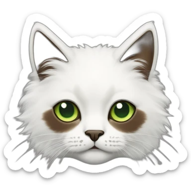 white fluffy bi-colour cat with dark brown ears and upper head, brown ears and green eyes sticker