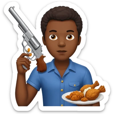 A black guy with fried chicken and a gun sticker