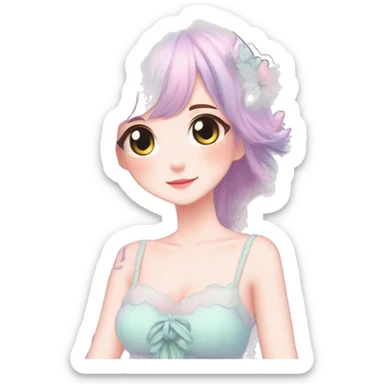 gorgeous pretty attractive anime lady beautiful pastel-gradient hair with a gorgeous dress fairycore cottagecore pastelcore detailed high quality trending VOGUE aesthetic full body sticker sticker