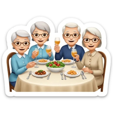 4 elderly people having dinner sticker