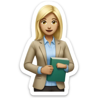 asian female teacher blonde hair holding books sticker