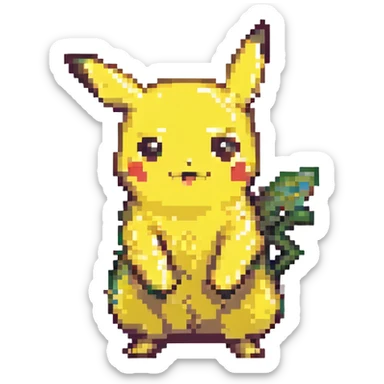 Pikachu standing and smiling pixel art sticker