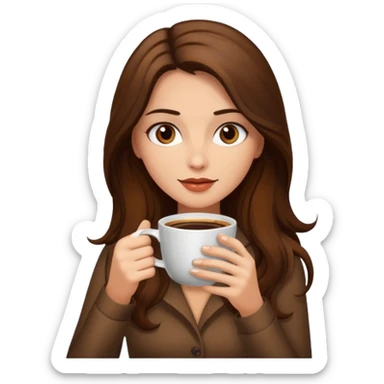 Brown long haired sexy woman with dark brown eyes with cup of coffee sticker