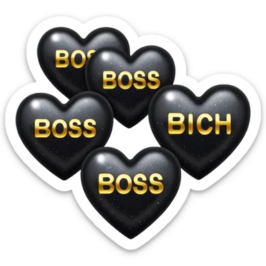 Black Hearts and crowns with glitter and the words boss bitch sticker