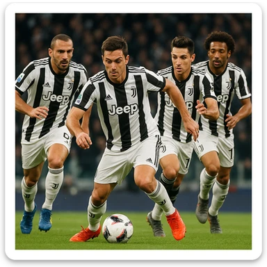 Juventus players in action, realistic and detailed sticker