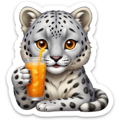 Snow leopard sipping apple juice sticker