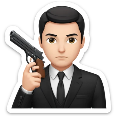 secret agent black suit, gun sticker
