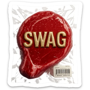 steak with gold embossed 'SWAG' text, glossy and puffy sticker