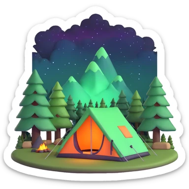 camping tent in forest under northern lights sticker