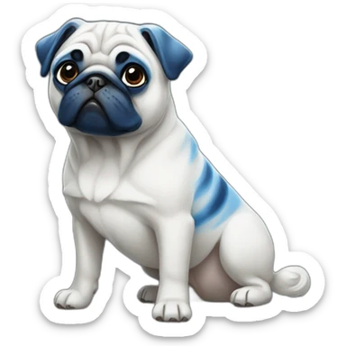 blue and white painted pug sticker